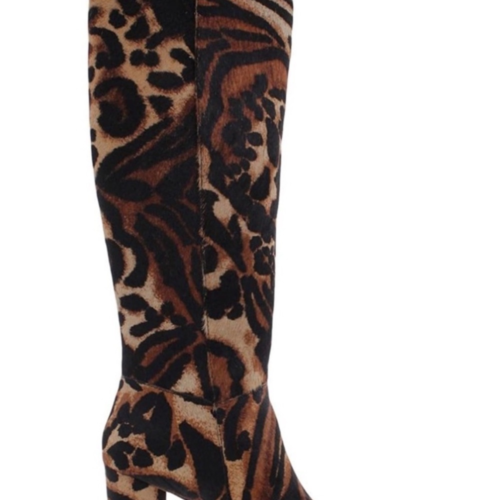 Louise Et Cie Zenia Genuine Calf Hair Knee High Leopard Print Block Heel Boots 7 - Picture 7 of 15